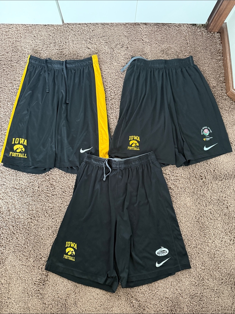 Nike Men’s Iowa Football Athletic Shorts Bundle - No pockets - 2 Medium, 1 Large